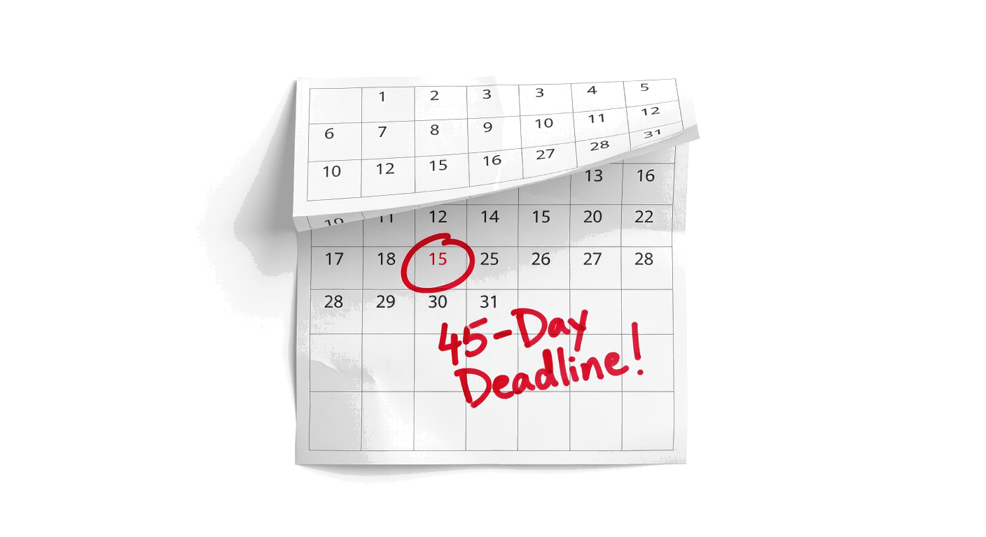 Calendar with 45-day deadline circled in red