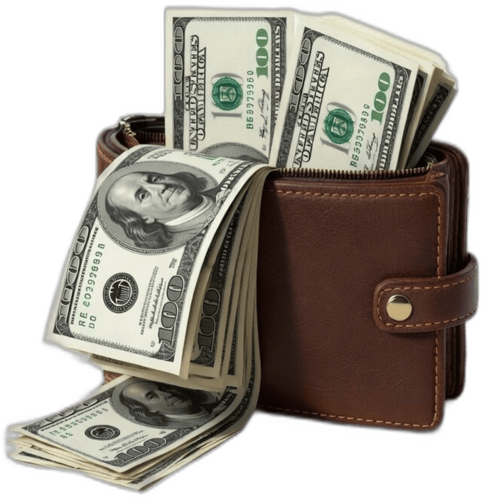 Wallet full of hundred dollar bills