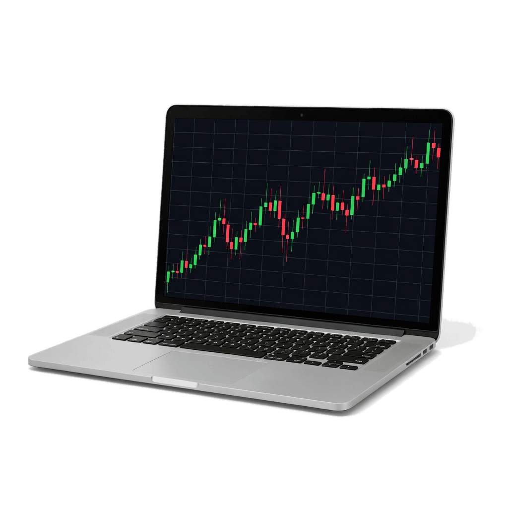 MacBook displaying stock candlestick chart
